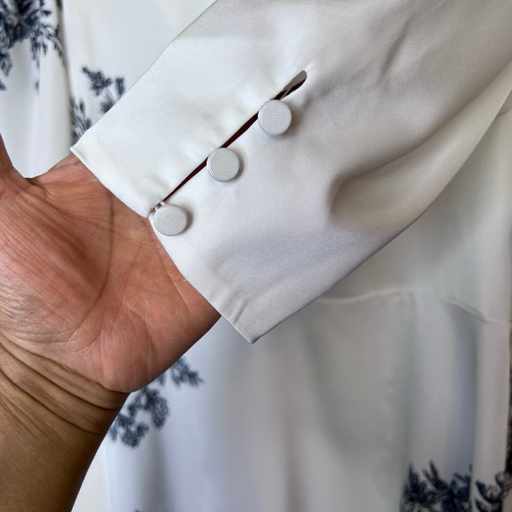 NWT Floral Print Midi Dress in White with Black Botanical Print Women's Large - Picture 12 of 16